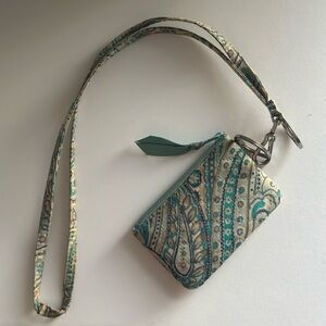Vera Bradley Teal and Cream Patterned Wristlet